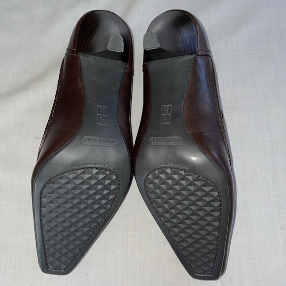 What’s What Dress Pumps Women’s Size 7.5 Medium Brown Leather Cross Strap Buckle - Picture 5 of 12